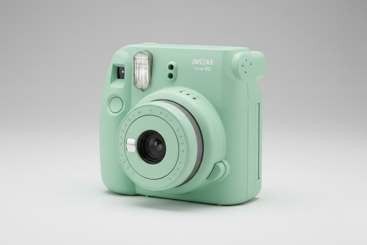 fujifilm instant camera in mint green