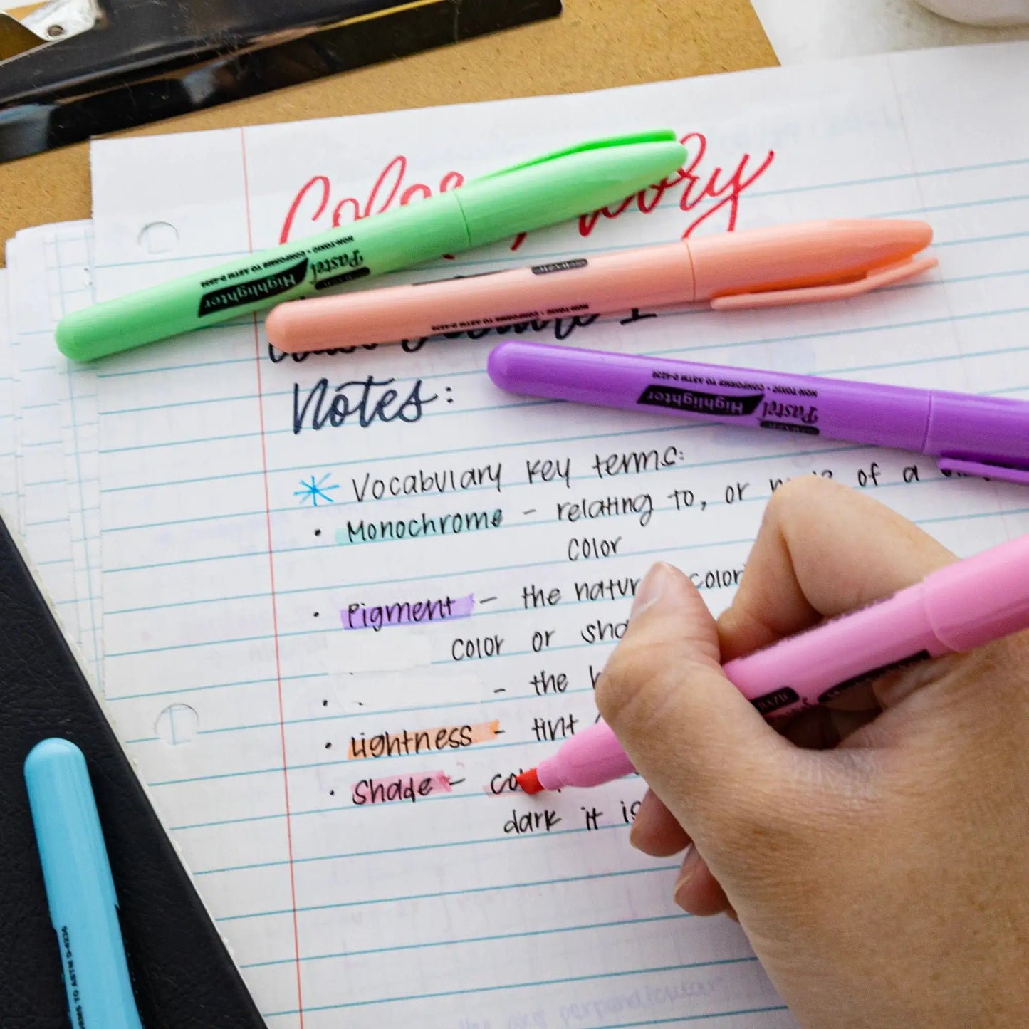 Pen Style Pastel Assorted Colors Highlighter w/ Pocket Clip (5/Pack)