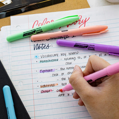 Pen Style Pastel Assorted Colors Highlighter w/ Pocket Clip (5/Pack)