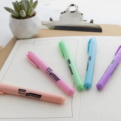 Pen Style Pastel Assorted Colors Highlighter w/ Pocket Clip (5/Pack)